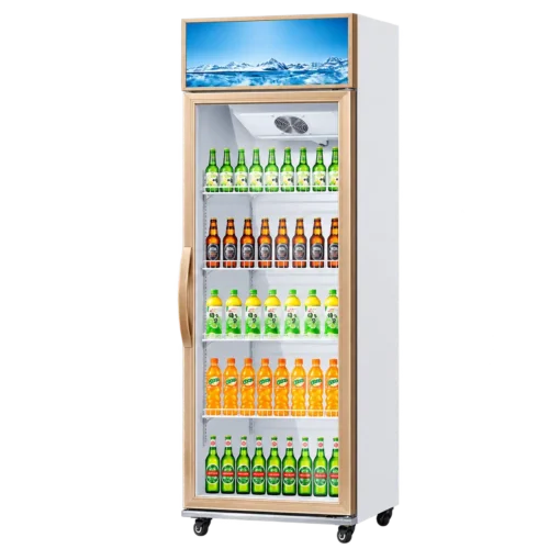 commercial glass door beverage display chiller upright refrigerated showcase