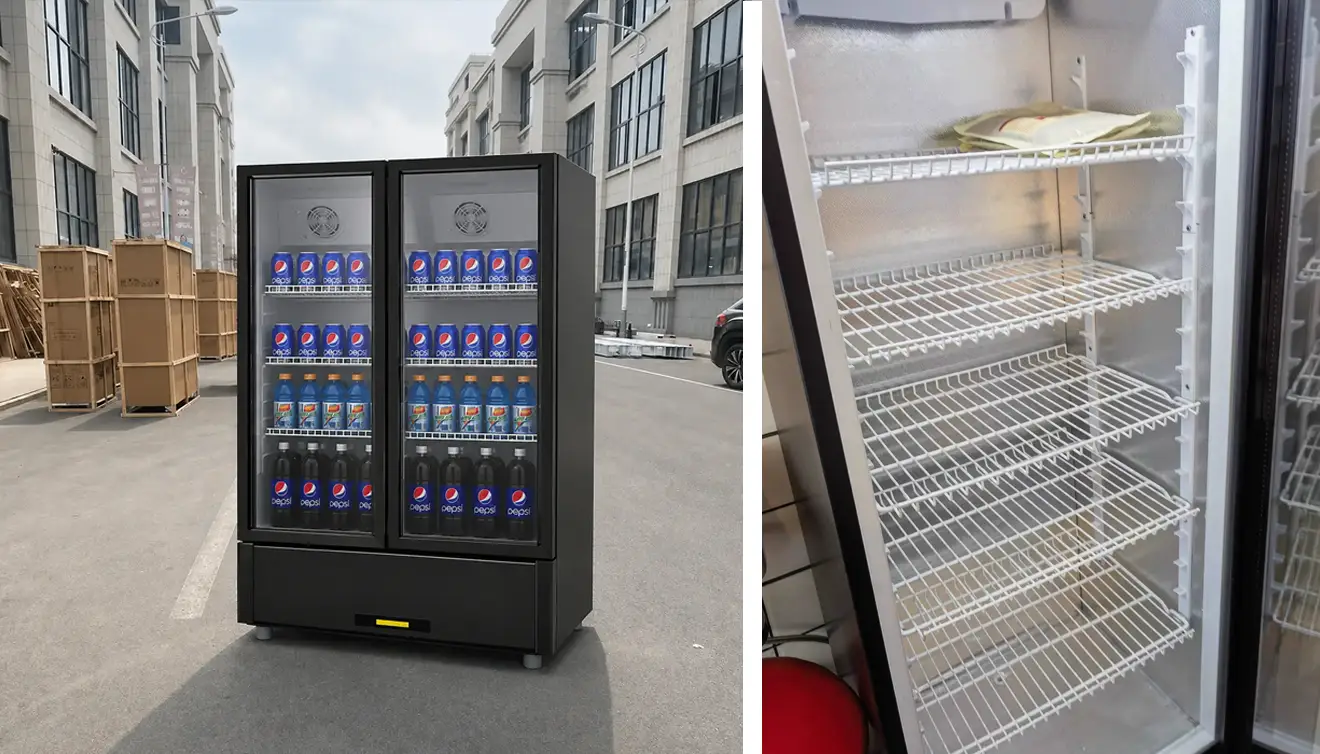 commercial double door beverage display chiller