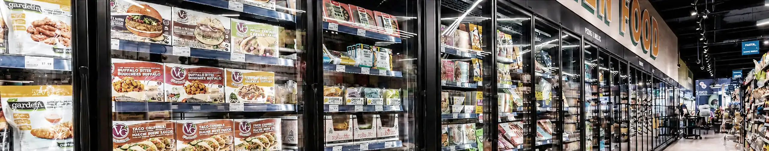 glass door refrigerated display case supermarket