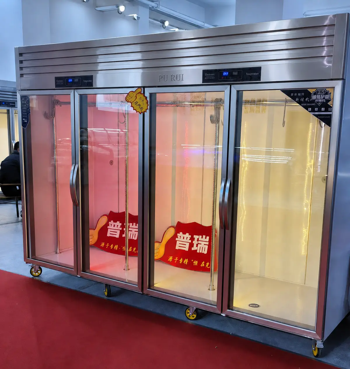 commercial meat hanging chiller with glass doors
