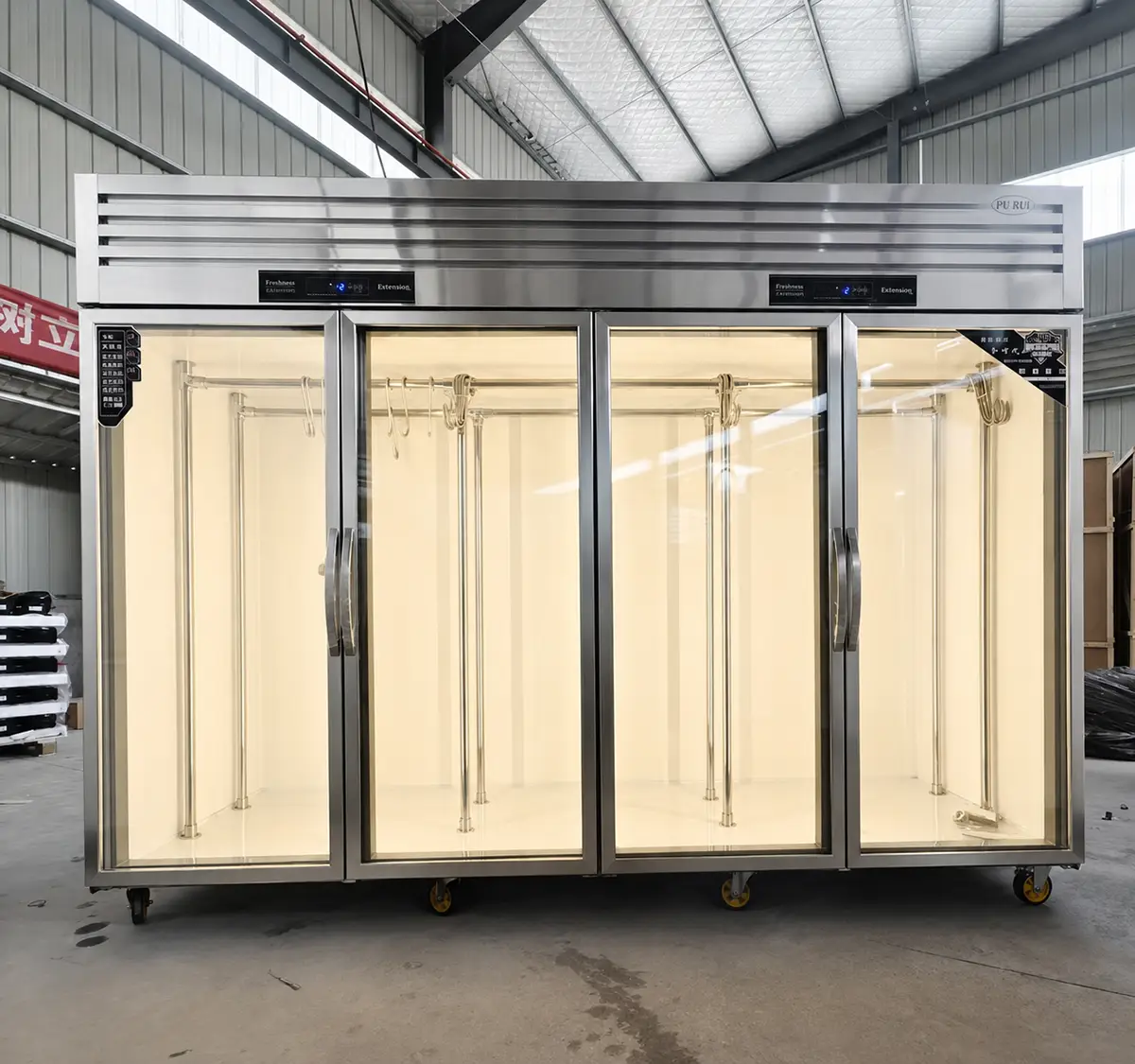 commercial meat hanging chiller with glass doors