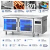 blue light glass door refrigerated & freezer worktable commercial undercounter prep refrigerator