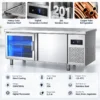 blue light glass door refrigerated & freezer worktable commercial undercounter prep refrigerator