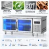 blue light glass door refrigerated & freezer worktable commercial undercounter prep refrigerator