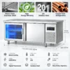 blue light glass door refrigerated & freezer worktable commercial undercounter prep refrigerator