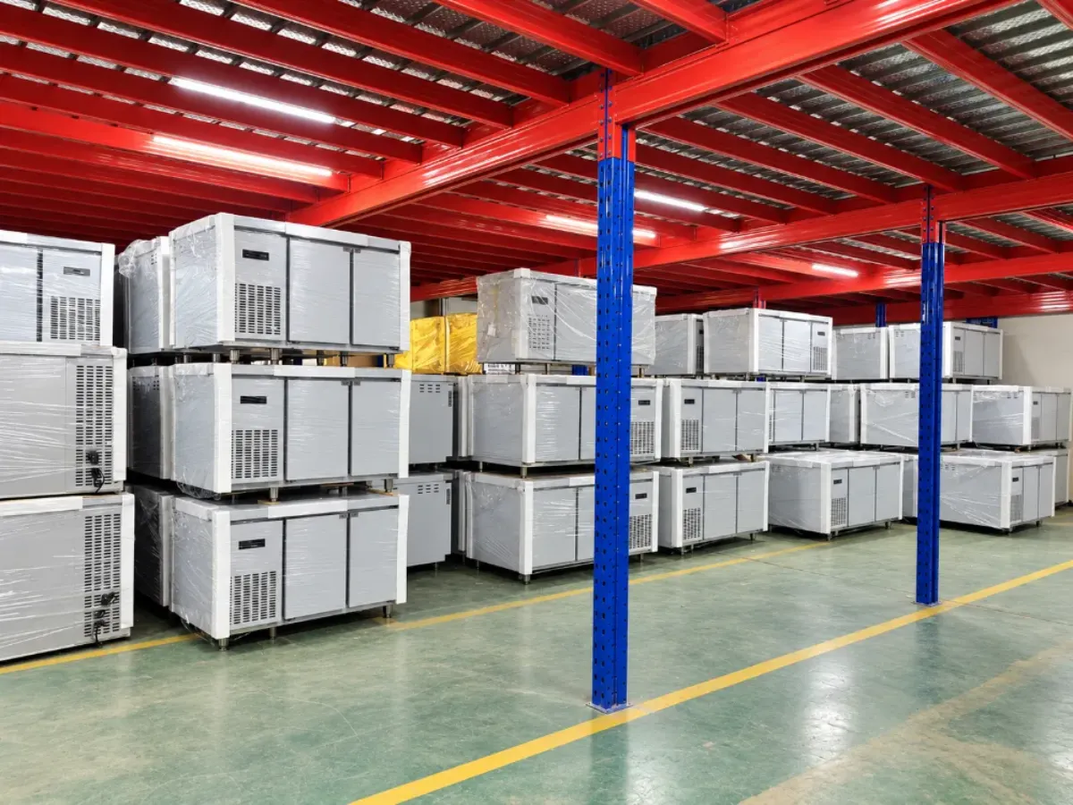 blue light glass door refrigerated & freezer worktable commercial undercounter prep refrigerator