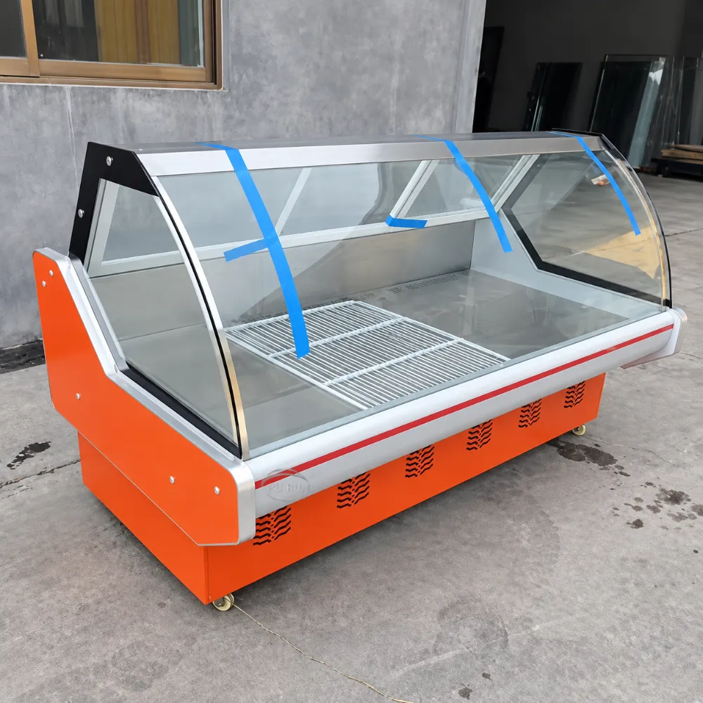 commercial curved glass deli display chiller
