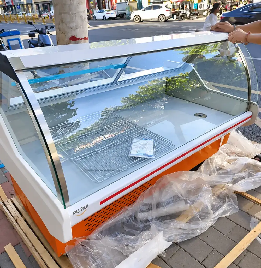 commercial curved glass deli display chiller