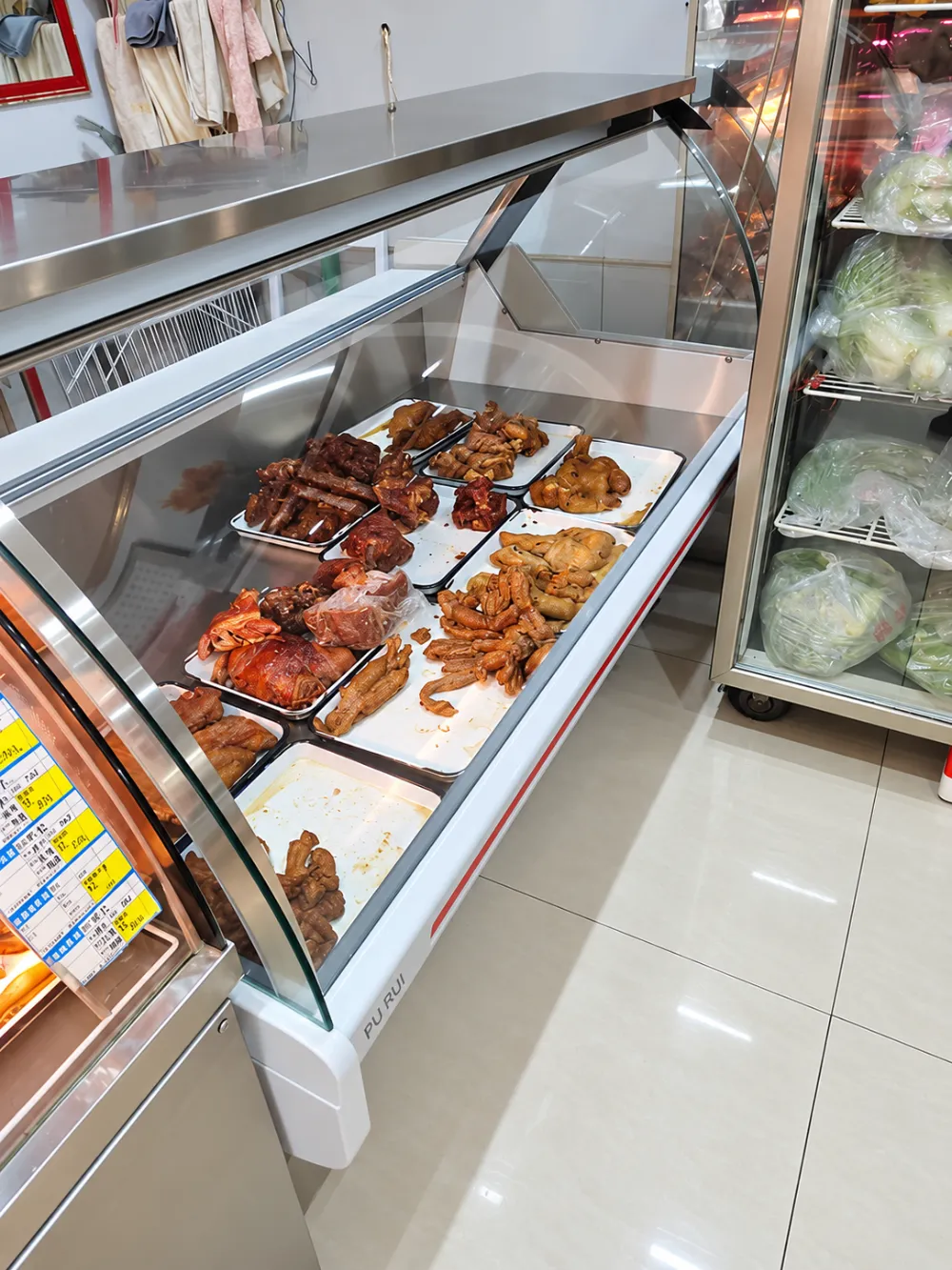 commercial curved glass deli display chiller