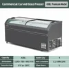 commercial, curved glass, display, chest freezer, supermarkets, frozen food stores