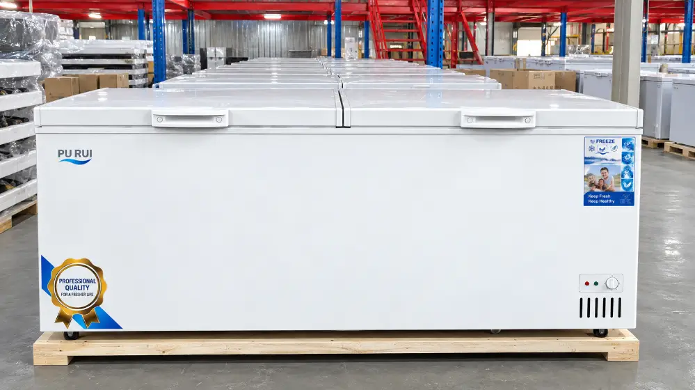 commercial deep chest freezer with storage basket