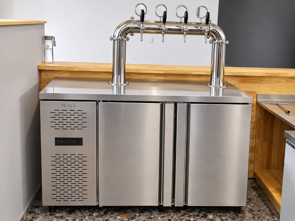 commercial draft beer dispenser kegerator with refrigerated cabinet