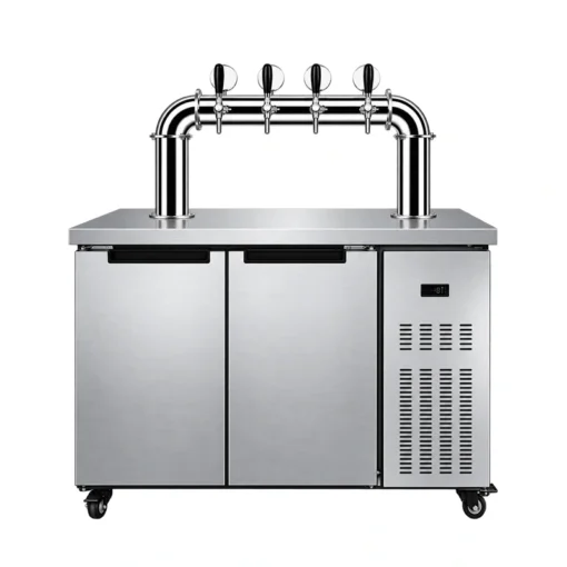 commercial draft beer dispenser kegerator with refrigerated cabinet