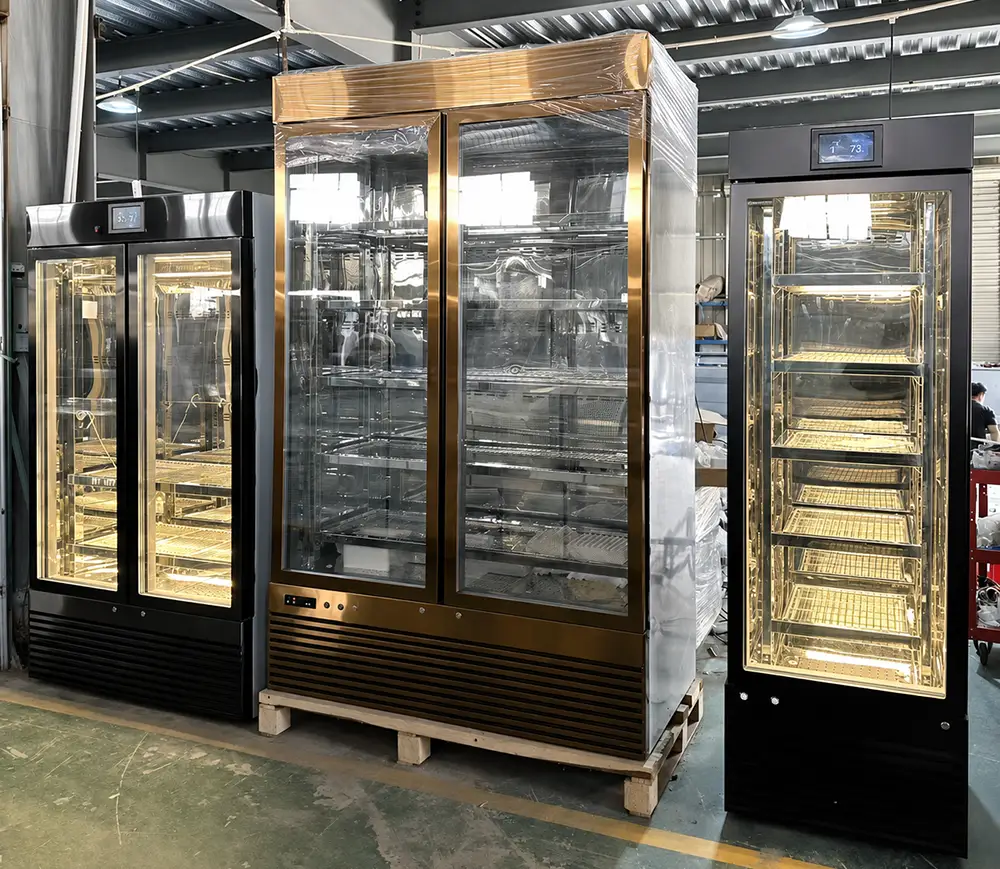 commercial dry aging meat cabinet | beef aging refrigerator with glass door