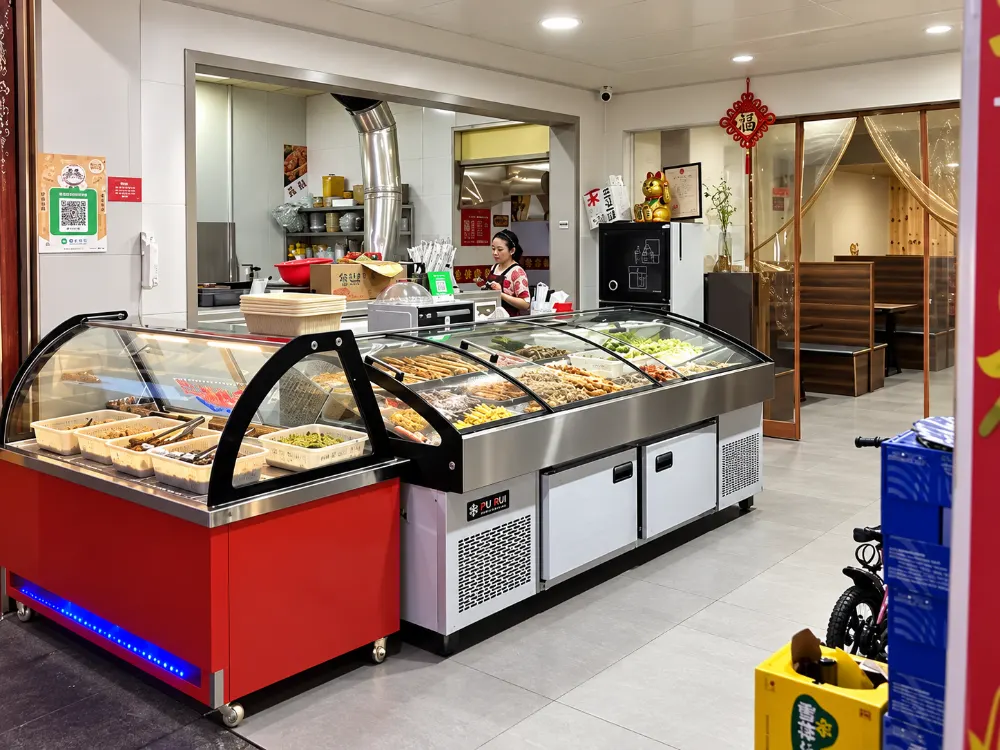 commercial dual temperature 3 tier refrigerated fresh food display counter