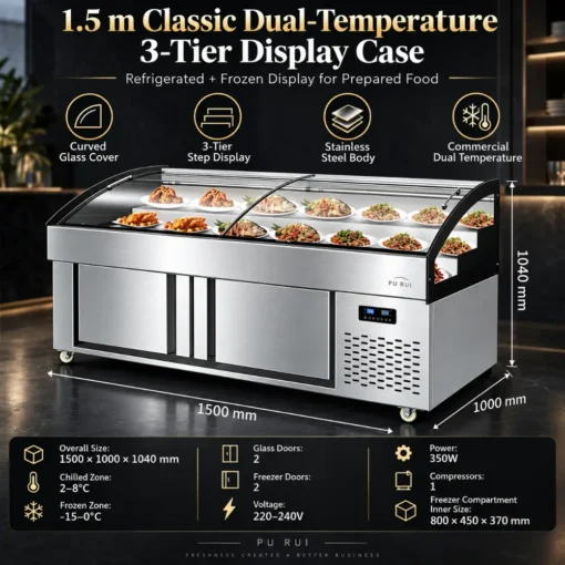 commercial dual temperature 3 tier refrigerated fresh food display counter