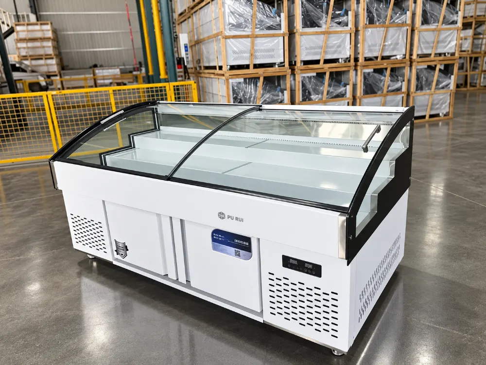 commercial dual temperature 3 tier refrigerated fresh food display counter