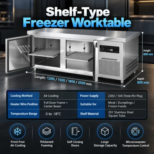 commercial dual temperature refrigerated freezer worktable
