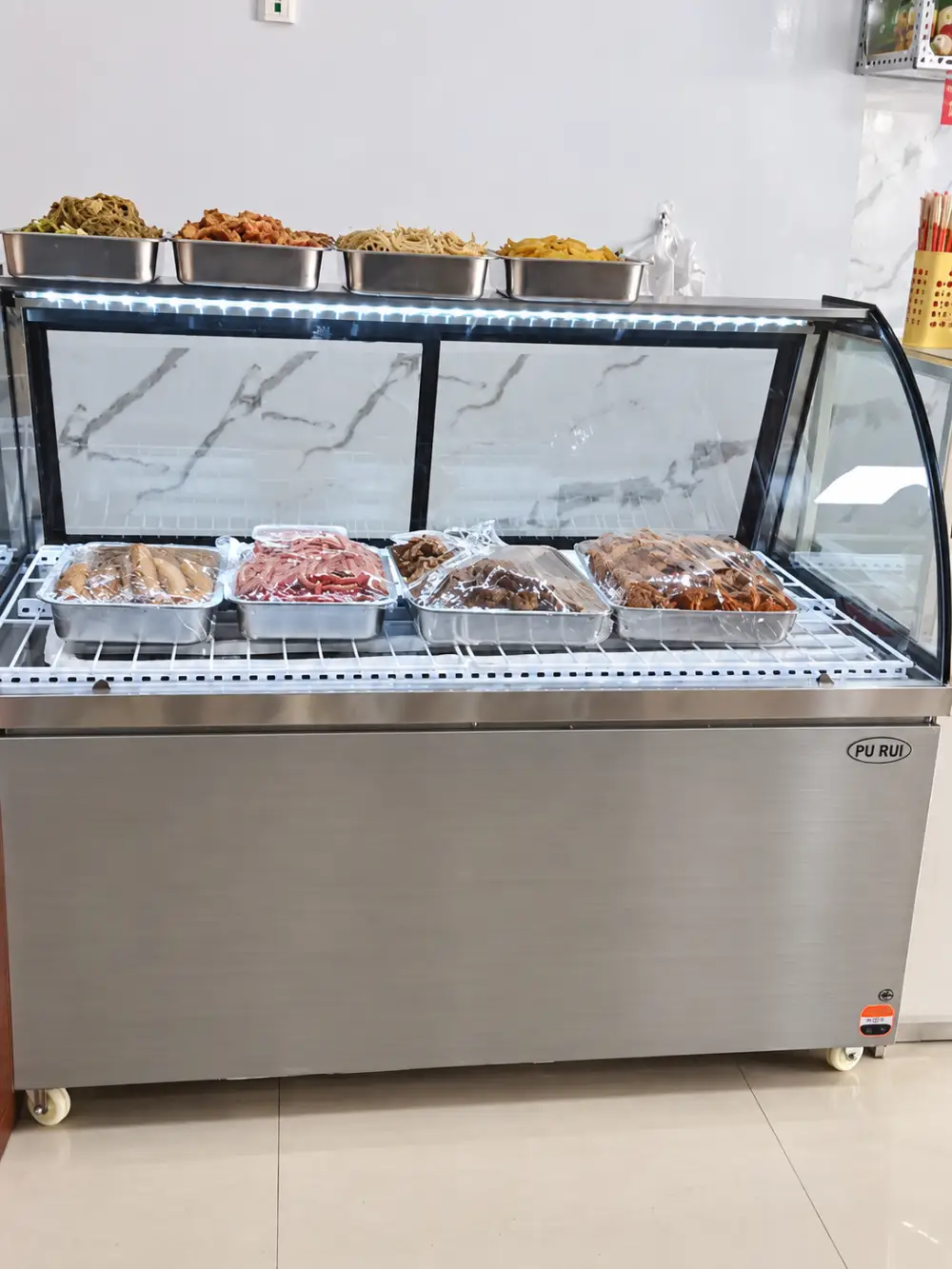 commercial dual temperature stainless steel deli display chiller