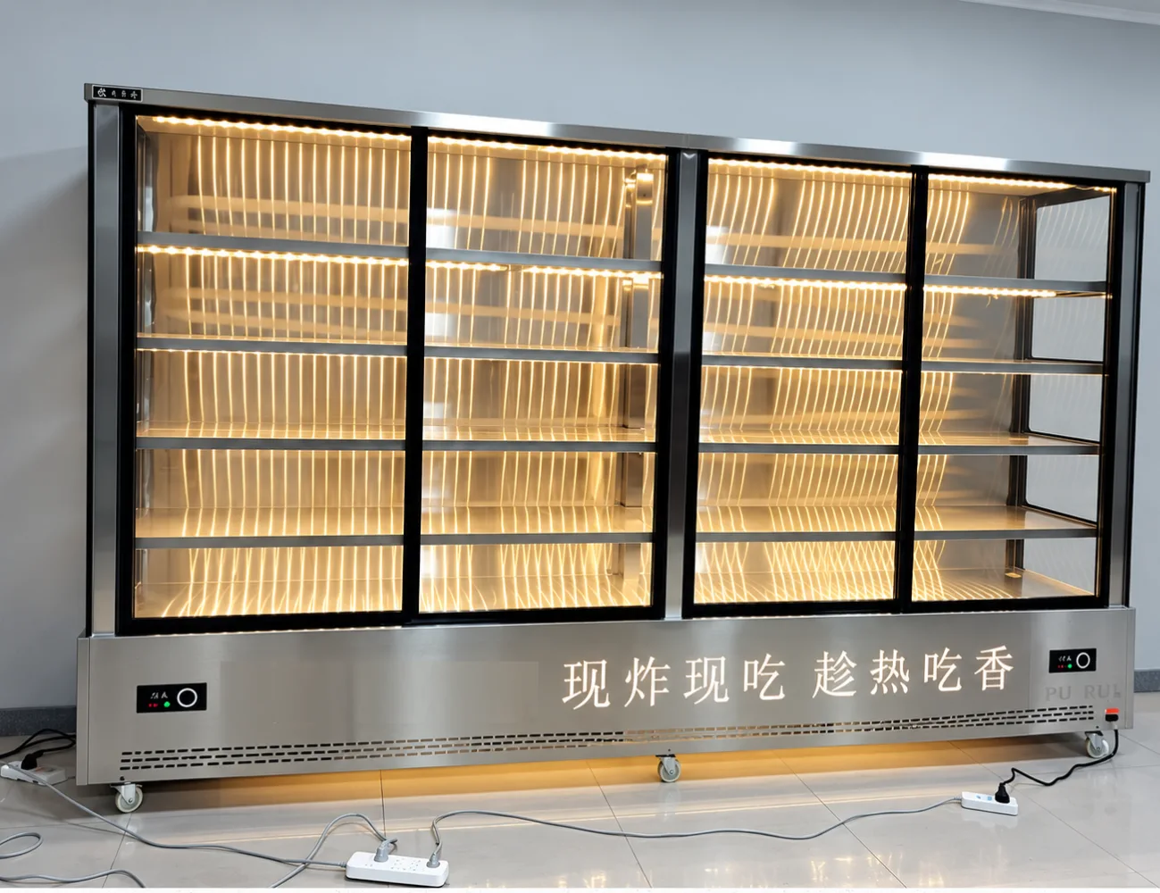 commercial glass door refrigerated display cabinet for malatang, skewers & fresh food