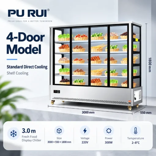 commercial glass door refrigerated display cabinet for malatang, skewers & fresh food