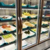 commercial glass door refrigerated display cabinet for malatang, skewers & fresh food