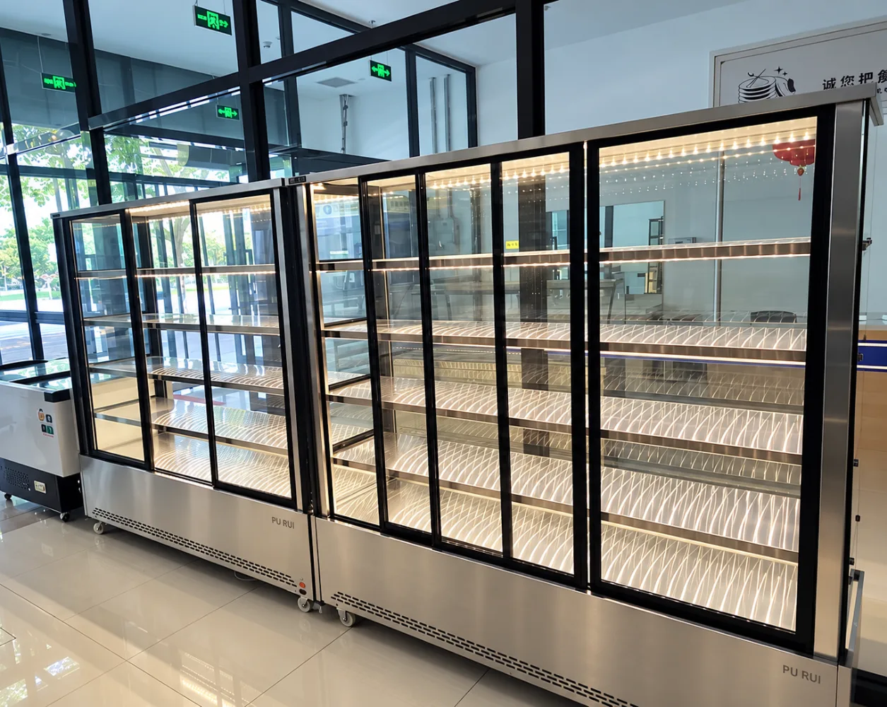 commercial glass door refrigerated display cabinet for malatang, skewers & fresh food