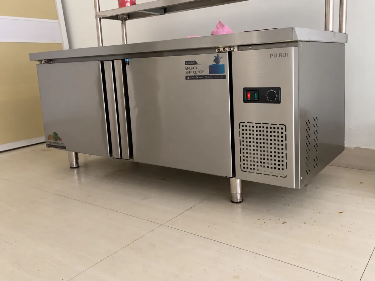 commercial refrigerated & frozen work table with overshelf