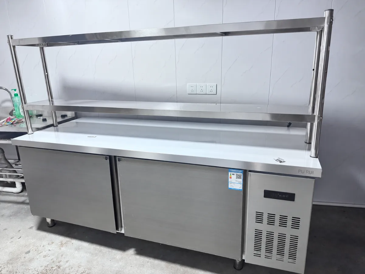 commercial refrigerated & frozen work table with overshelf