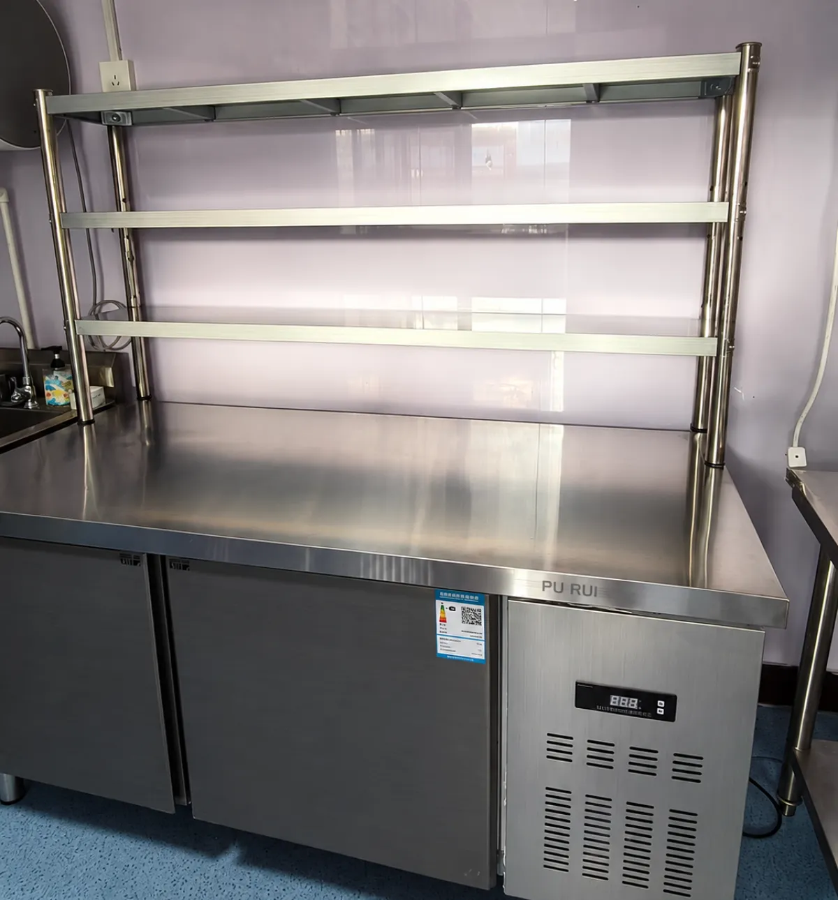 commercial refrigerated & frozen work table with overshelf