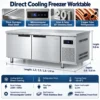 commercial stainless steel refrigerated worktable with refrigerator & freezer compartments