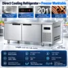 commercial stainless steel refrigerated worktable with refrigerator & freezer compartments