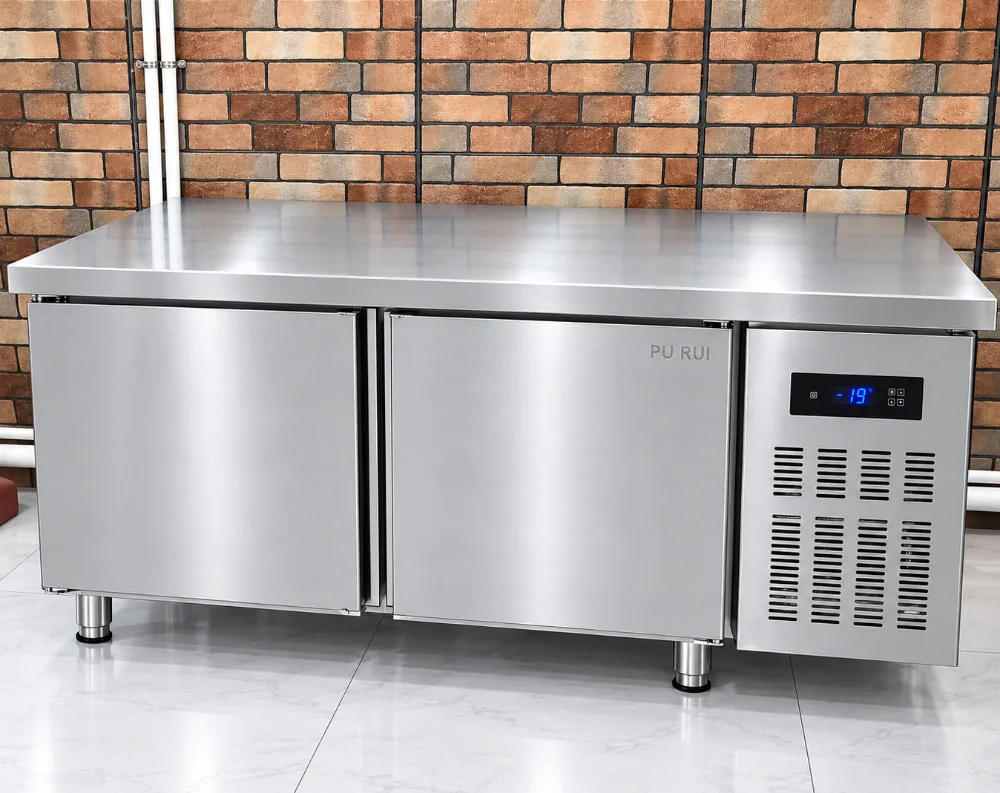 commercial stainless steel refrigerated worktable with refrigerator & freezer compartments