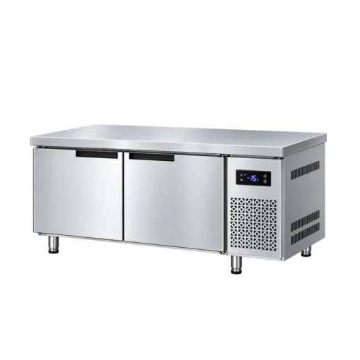 commercial stainless steel refrigerated worktable with refrigerator & freezer compartments
