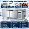 commercial stainless steel refrigerated worktable with refrigerator & freezer compartments