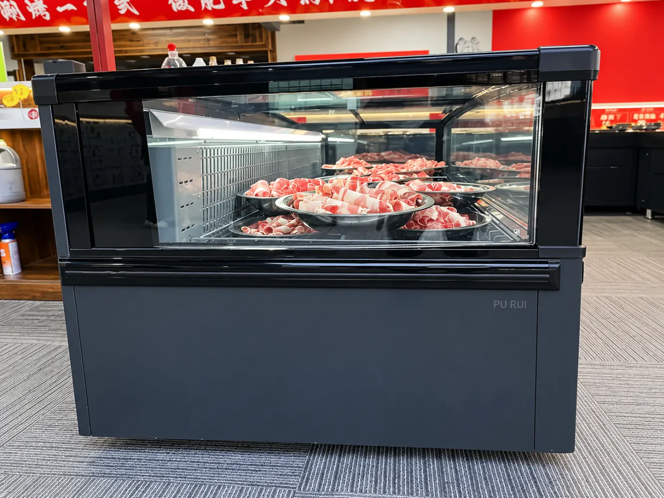 commercial supermarket combined island freezer with panoramic glass display and modular configuration
