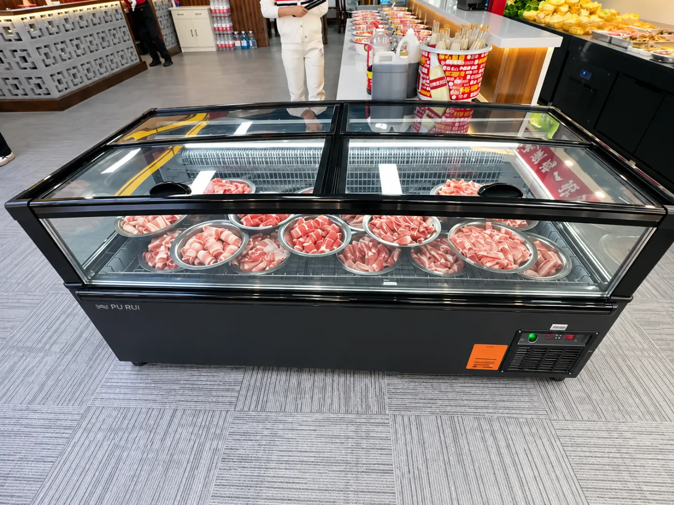commercial supermarket combined island freezer with panoramic glass display and modular configuration