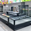commercial supermarket combined island freezer with panoramic glass display and modular configuration