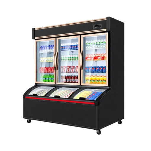 commercial supermarket dual temperature display refrigerator & freezer combination cabinet