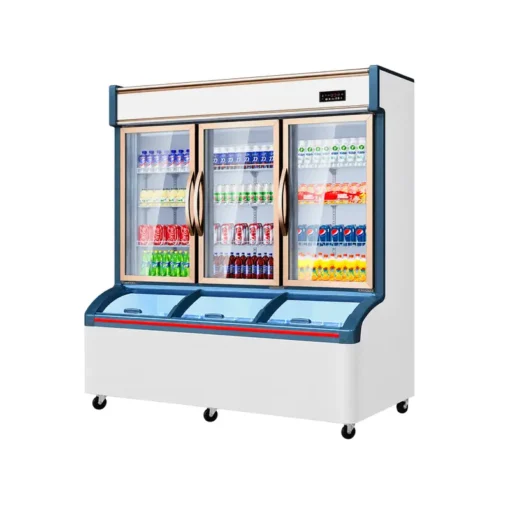 commercial supermarket dual temperature display refrigerator & freezer combination cabinet