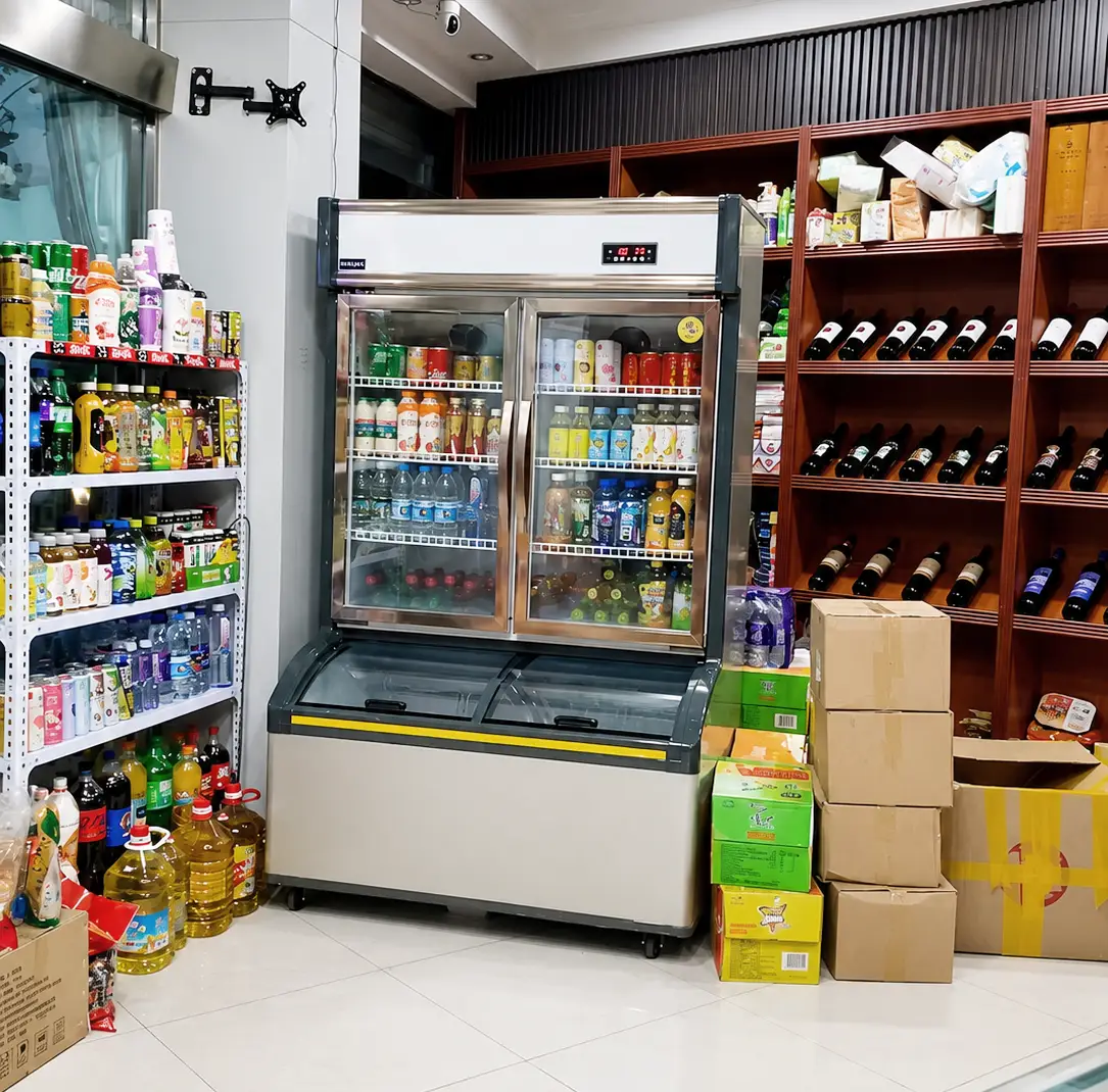 commercial supermarket dual temperature display refrigerator & freezer combination cabinet