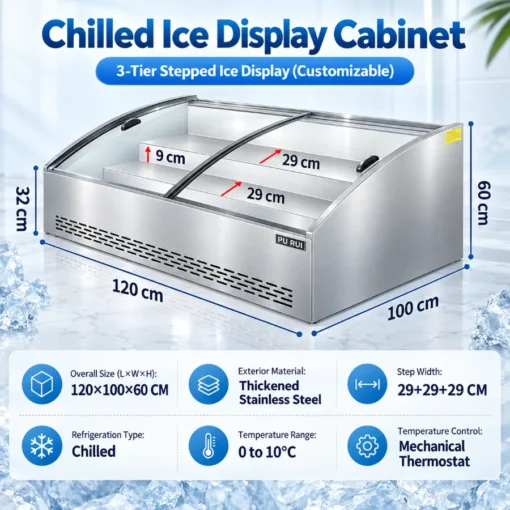 commercial tiered refrigerated ice display merchandiser