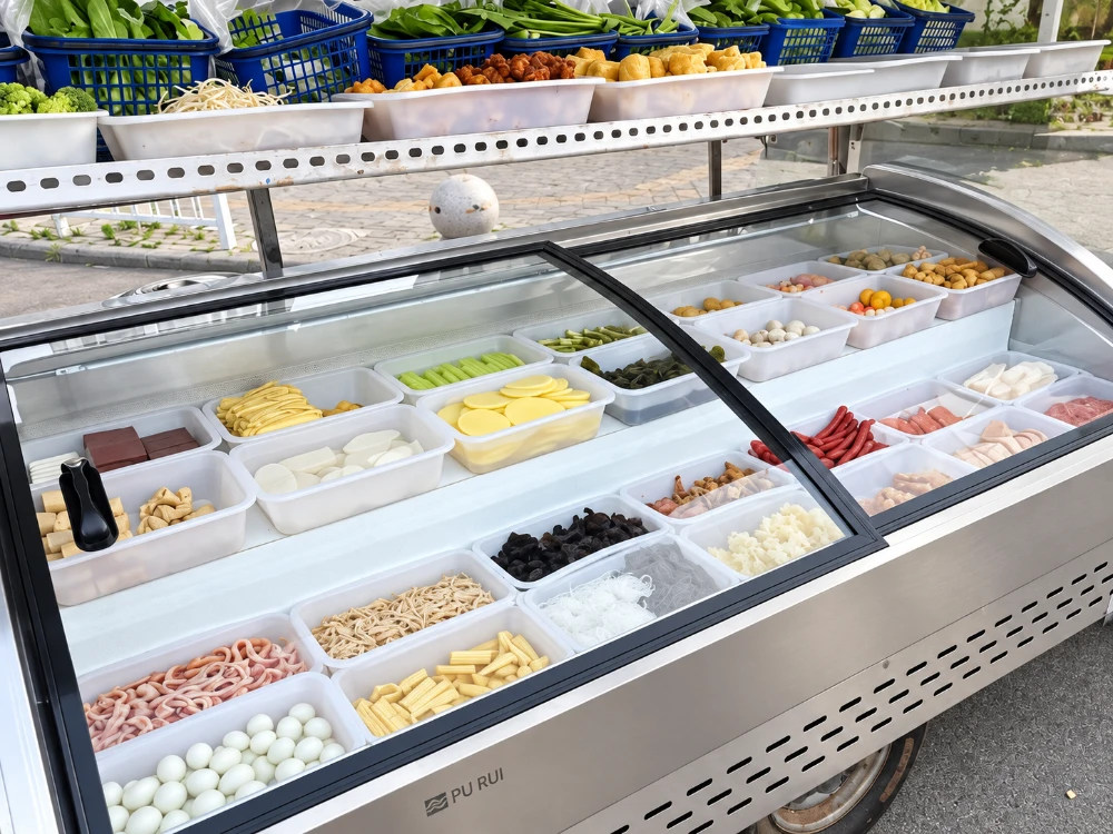commercial tiered refrigerated ice display merchandiser