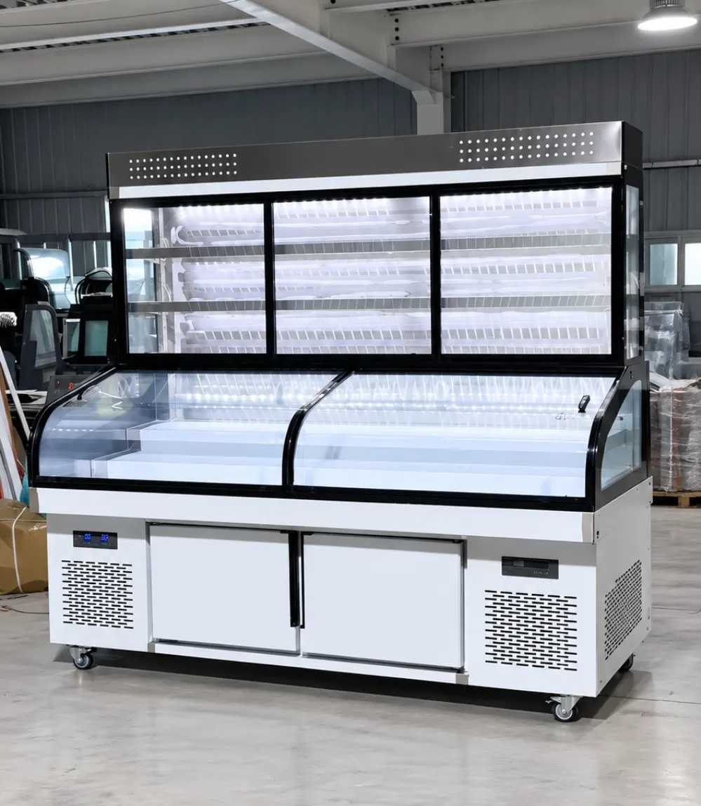 commercial triple temperature 5/6 tier deli, seafood & bbq refrigerated display counter