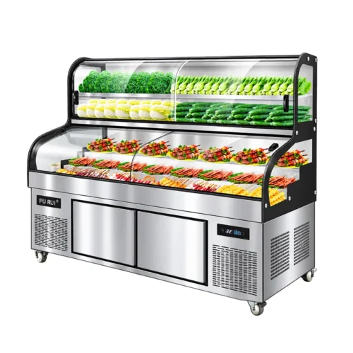 commercial triple temperature 5/6 tier deli, seafood & bbq refrigerated display counter