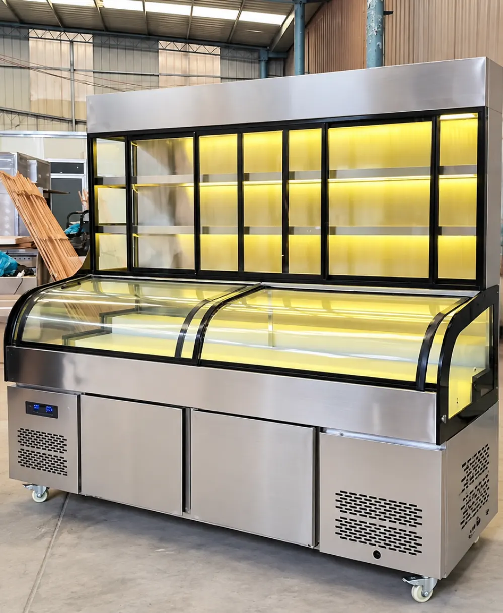commercial triple temperature 5/6 tier deli, seafood & bbq refrigerated display counter