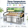 commercial triple temperature 5/6 tier deli, seafood & bbq refrigerated display counter
