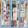 commercial upright cake display refrigerator with panoramic glass doors