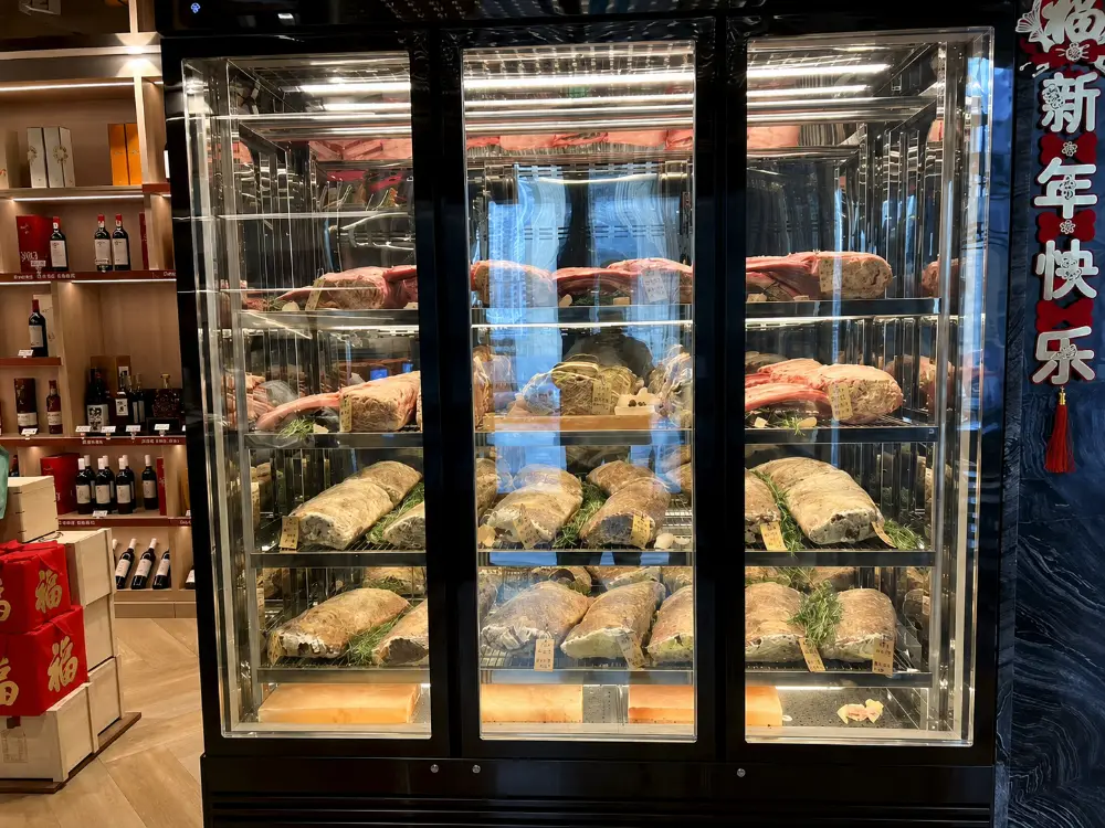 large capacity dry aging meat display cabinet with glass door | commercial beef aging refrigerator