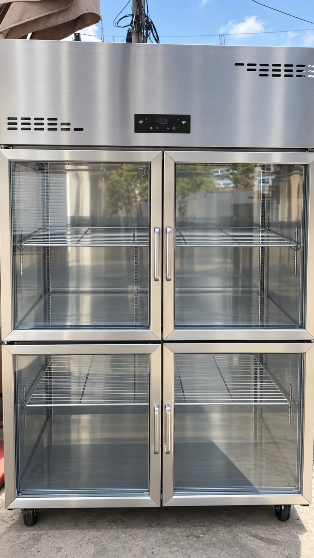large capacity dual temperature commercial glass door display refrigerator